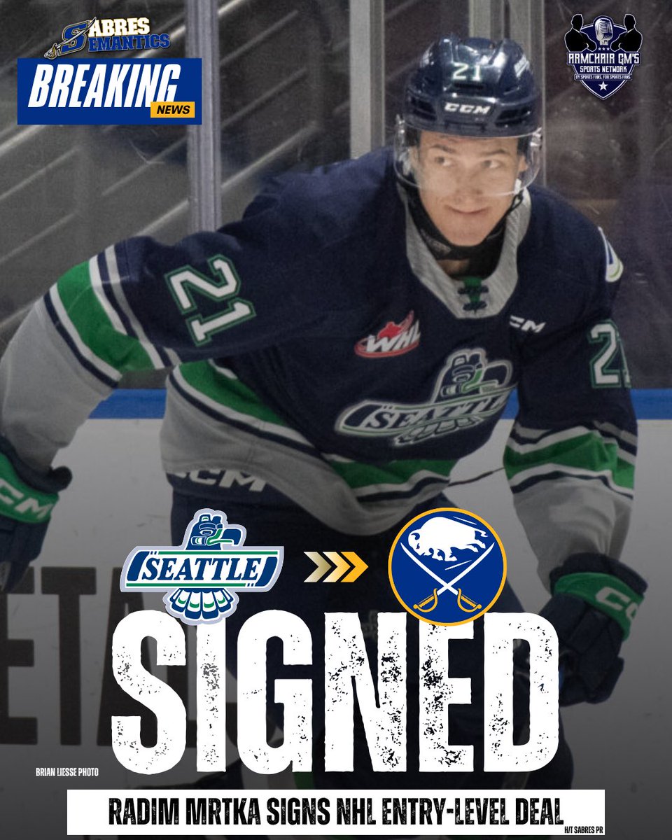 ✍️The Buffalo #Sabres have announced the signing of 2025 first round pick (9th overall) D Radim Mrtka.

The 6’6, 207 pound, right-shot Czechia native had 35 points in 43 games with the #WHL’s Seattle Thunderbirds, having been selected in the 2024 #CHL Import Draft. #Sabrehood
