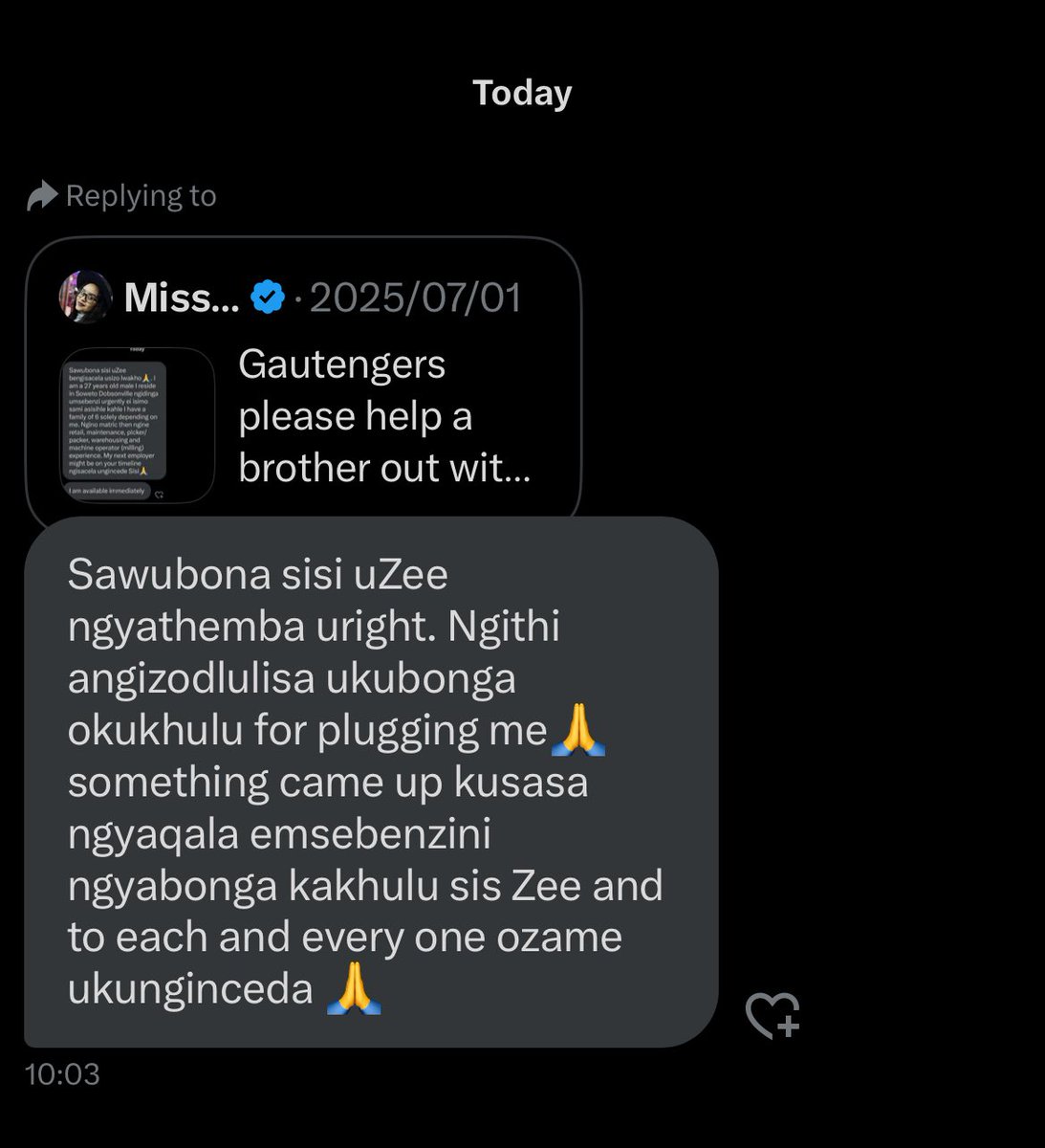 Tweeps thank you for this Yoh I’m so emotional and happy at the same time. Please don’t stop plugging people with Jobs. May God bless whoever plugged this brother with a Job 👏🙌🙏