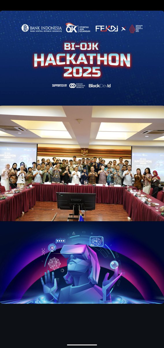 Alhamdulillah hari ini diberikan kesempatan untuk menghadiri acara keren, sosialisasi Hackathon BI OJK X Kemenparekraf! 🇮🇩💡💰 Supported by <a href="/BlockchainIndo/">Asosiasi Blockchain Indonesia</a>
<a href="/blockdev_id/">BlockDevId</a>

Bukan sekadar lomba, tapi ini sinyal kuat kolaborasi regulator &amp; pemerintah untuk mendorong inovasi di sektor