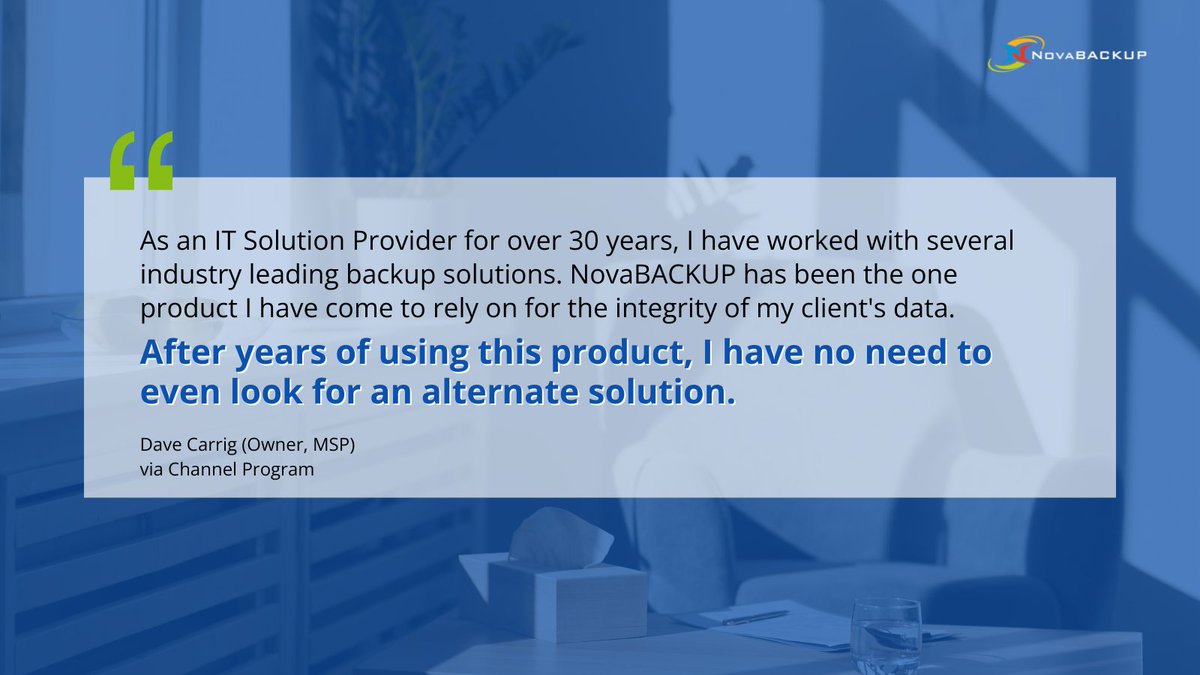 NovaBACKUP's tweet image. 🌟 Guess what made our day? This #customerreview we received over on #ChannelProgram.

✅ Want to see more reviews or leave one yourself? Check out our #ManagedBackup product page here hubs.ly/Q03wW0dg0

#customerfeedback #NovaBACKUP #MSP