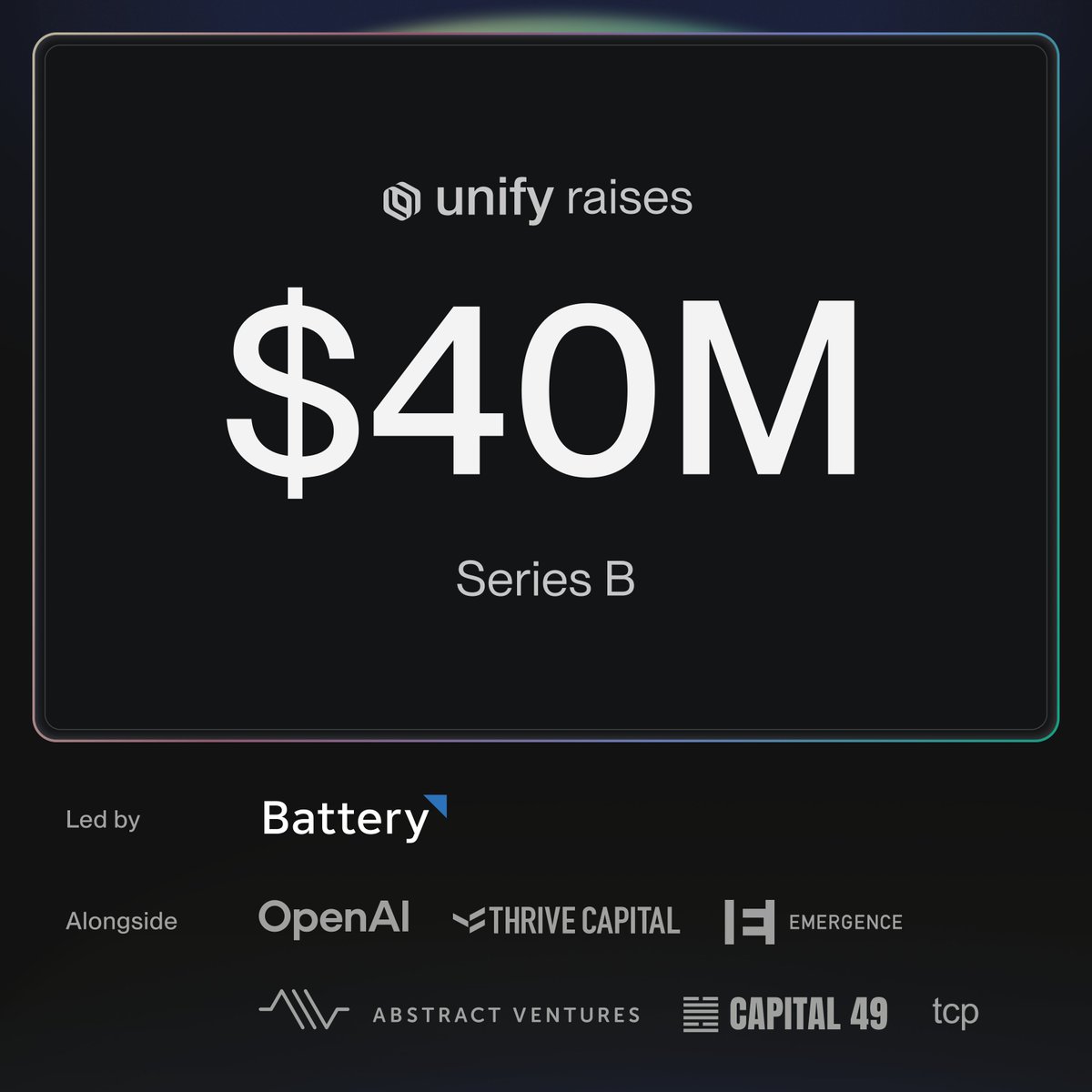 austinh___'s tweet image. Excited to share that we’ve raised a $40M Series B at @unifygtm to transform growth into a science.
Many of the fastest growing companies like Cursor, Perplexity, Flock Safety and Airwallex choose Unify to reimagine growth in an AI-native world.
This round comes just 9 months…