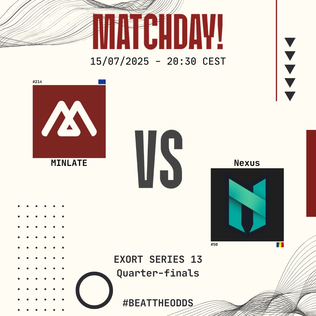 MAAAAAAATCHDAY!

TONIGHT WE PLAY <a href="/NexusGamingRo/">Nexus Gaming</a> for the <a href="/esports_exort/">Exort</a> SERIES QUARTER-FINALS!🔥🔥🔥

#MINLATE #BEATTHEOODS
