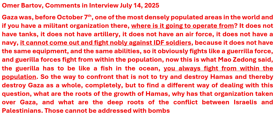 🧵The NYT published a piece by Omer Bartov accusing Israel of genocide. His defense of Hamas’ human shields is “What else can they do?" and then all blame is shifted to Israel. Apparently, if you’re weaker, using civilians as cover is fine. No solutions, just excuses. Detail: 1/