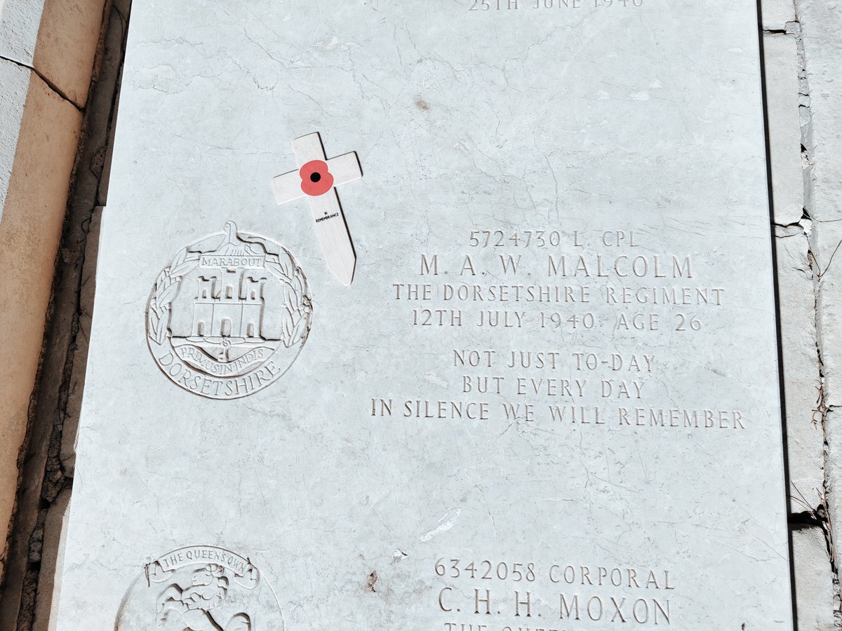 Lance Corporal M.A.W. Malcolm, 26, and Private G.E.Le Provost, 24, both of the Dorsetshire Rgt were buried at the Mtarfa Military Cemetery, Malta on 12th July 1940. Both died due to burns received due to enemy action over Malta.
Lest we forget.