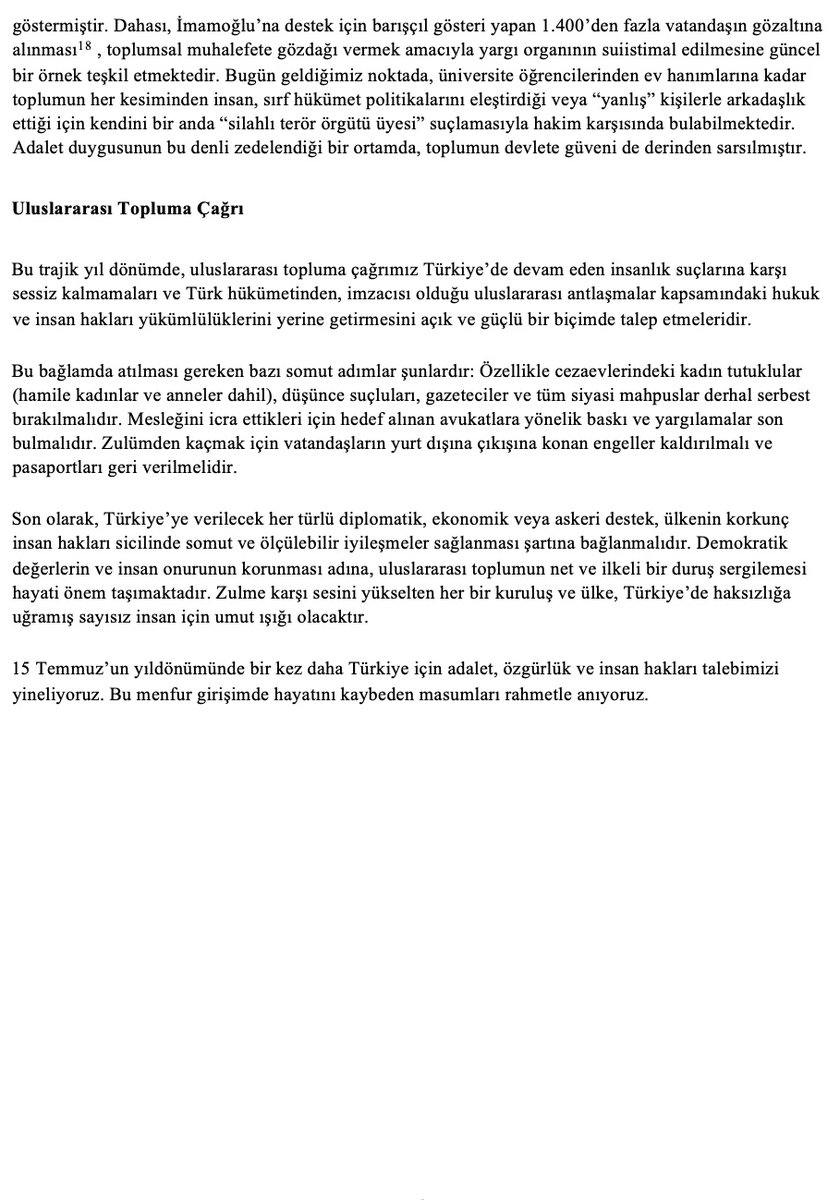 15 Temmuz’un 9. yıldönümünde, AfSV olarak bir kez daha adalet, özgürlük ve insan hakları çağrımızı yineliyoruz. 2016’dan bu yana süren süreç, toplumun farklı kesimlerine yönelik ciddi hak ihlallerine sahne olmuştur. Tam metin için: afsv.org/afsvnin-15-tem…