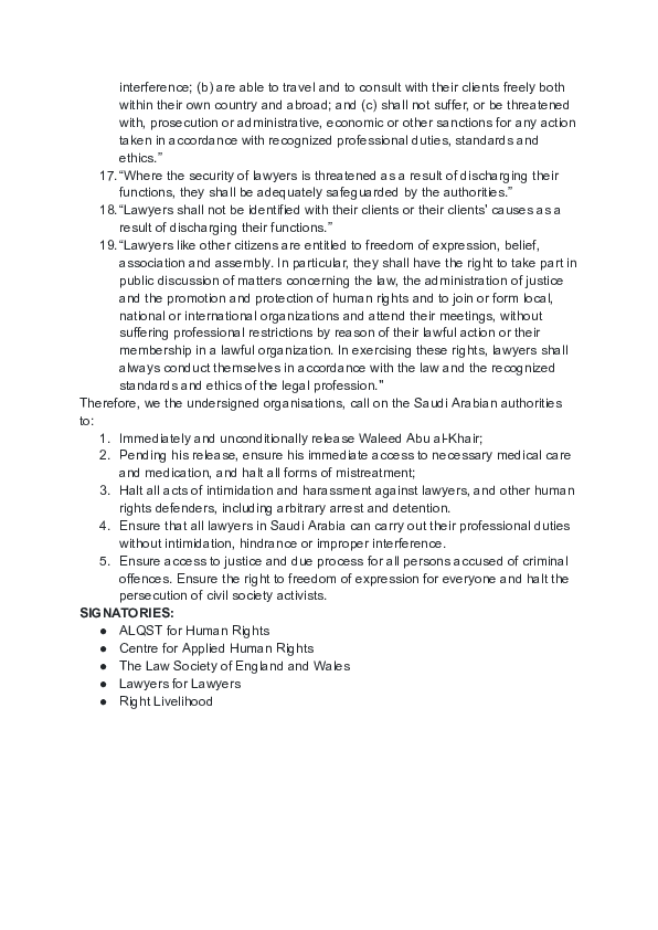 WaleedAbulkhair's tweet image. Joint statement condemning the continued arbitrary detention of Waleed Abu al-Khair @ALQST_ORG @rightlivelihood @CAHRyork @TheLawSociety @L4L_INT @ALQST_Contact