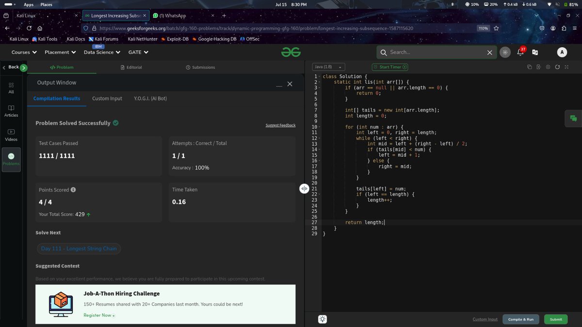 Eng_Anubhav's tweet photo. 🚀 Day 110 of #gfg160 – Still on the grind!
Solving one bug, one brain-cell at a time 😄
Let’s keep the momentum rolling! 🧠🔥
#GeekStreak2025 @geeksforgeeks
#100DaysOfCode #DSA #Java #CodingJourney #StayConsistent #DevInProgress #GFGStreak #day109 https://t.co/q0c9xRFW3q
