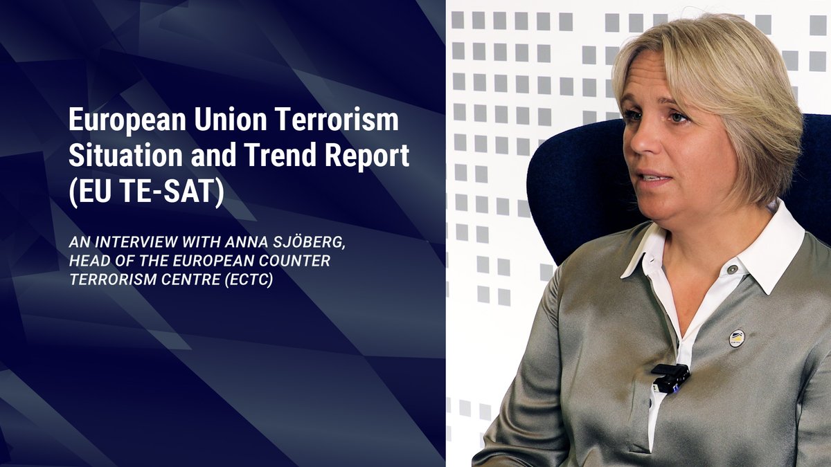 Europol's tweet image. Terrorism, new technologies, minors, & cryptocurrency…
💬These are themes touched upon by Anna Sjöberg, Head of the European Counter Terrorism Centre at Europol, and asked about terrorism in the EU in 2024 #TESAT25
📺Watch the full interview: youtu.be/-Ami5ElhTjU