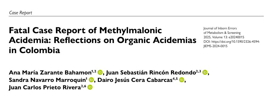 Nuevo artículo por parte de profesores y residentes en la revista @JIEMS: caso fatal de acidemia metilmalonica en Colombia y la urgencia de ampliar el tamizaje neonatal y el acceso al tratamiento.  doi.org/10.1590/2326-4… #GeneticaPuj #javeriana @medicinapuj