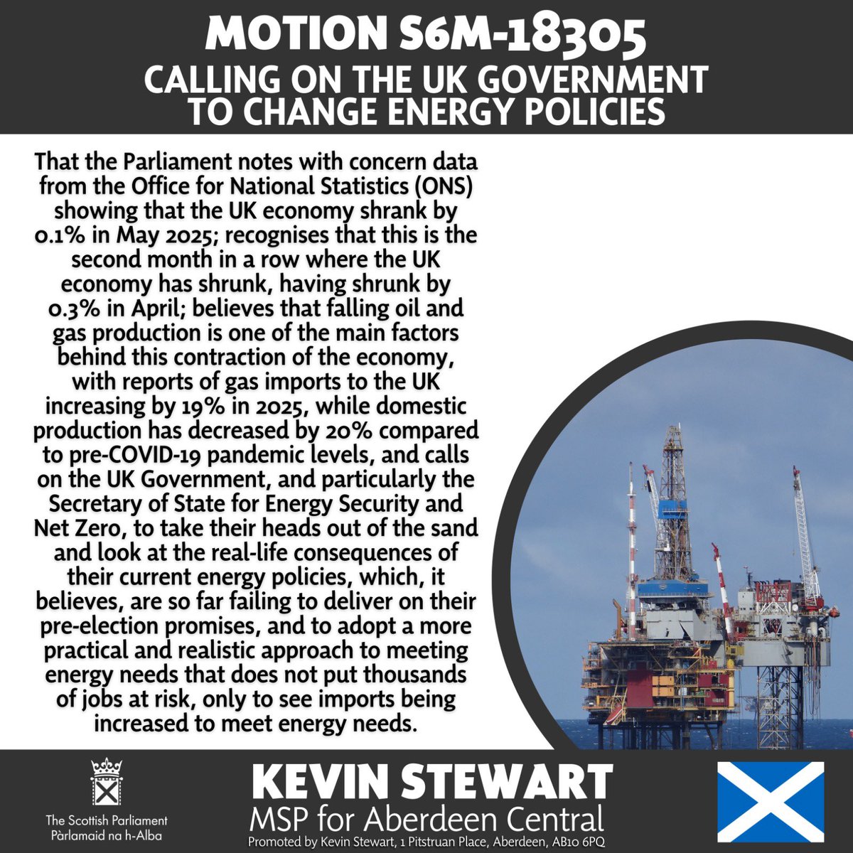 KevinStewartAC's tweet image. Kevin has lodged a motioning noting the concerning data from the ONS showing that the UK economy shrank in May 2025 and calling for a change in energy policies from the Westminster Government