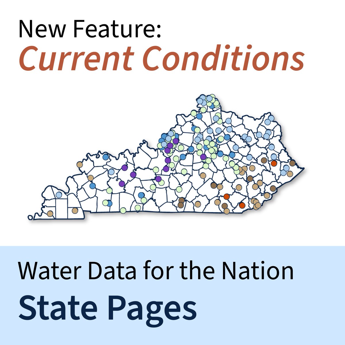 USGS_Water's tweet image. Get up-to-date stream conditions, now on the #WaterDataForTheNation State Pages!
The default state view now shows current discharge levels compared to historic daily averages, expressed as percentiles.
Learn more about how we’re modernizing WDFN at waterdata.usgs.gov/blog/wdfn-upda…