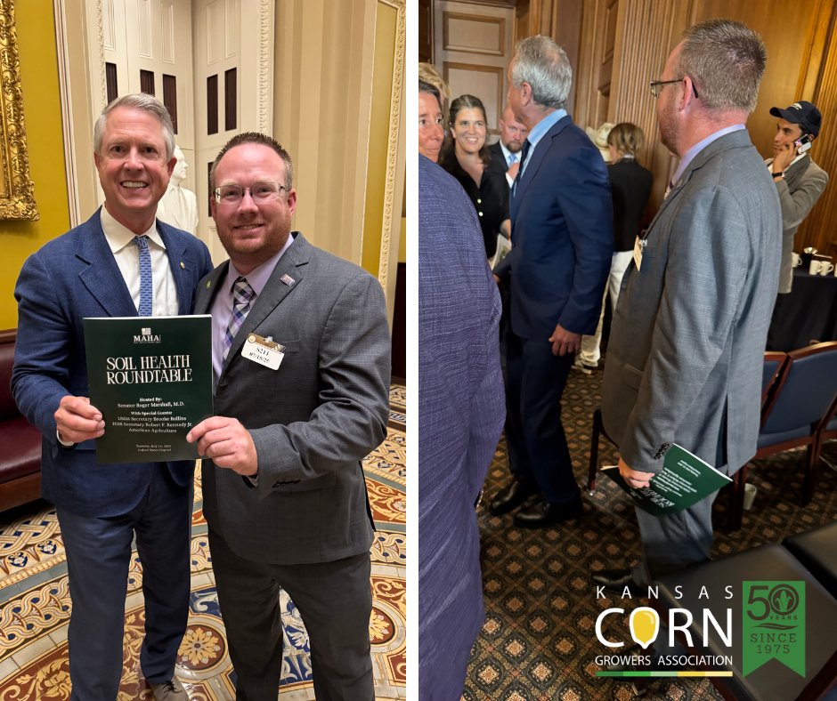 kscorn's tweet image. This morning, Kansas Corn CEO Josh Roe and KCGA Secretary Brett Grauerholz joined Senator Marshall for a roundtable with Secretary Rollins and Secretary Kennedy to talk soil health and sustainable ag.🌽
Grauerholz says soil health and positive impacts that our Kansas farmers…