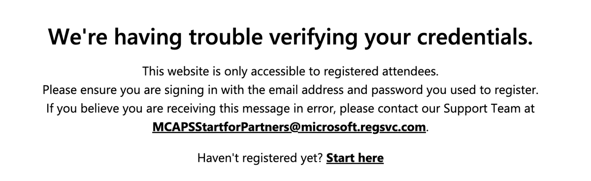 RBramhapuram's tweet photo. @msPartner @judsonalthoff @nicoledezen @jared_spataro @DavidSmithMSFT Though I am registered, I get https://t.co/aEWSN4FJUm