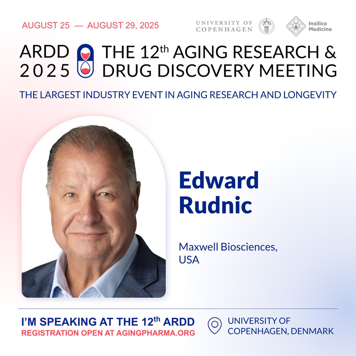 <a href="/MaxwellBiosci/">Maxwell Biosciences</a>'s Ed Rudnic, Ph.D. will take the stage at <a href="/ARDD_Meeting/">ARDD Meeting</a> with his keynote: “Longevity Peptides, the Microbiome and the Gut-Brain Axis.”

Aug 25–29 | Copenhagen or Virtual 
🔗agingpharma.org

Must-attend for anyone shaping the future of aging therapeutics.