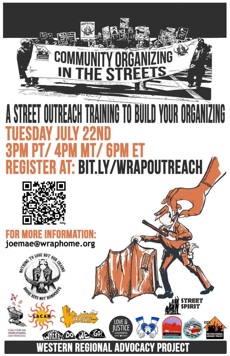 JULY 22: WRAP <a href="/withouthousing/">WRAP</a> is hosting a Street Outreach Training 📢 on different methodologies, context &amp; implementation.

🕐3pm PT | 4pm MT | 6pm ET
🎟️RSVP: bit.ly/wrapoutreach
✉️joemae@wraphome.org for questions