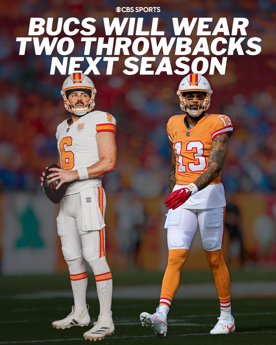 NFLonCBS's tweet image. Celebrating their 50th season in style 🔥
⬜️ Week 3 vs Jets ⬜️
🟧 Week 15 vs Falcons 🟧
@Buccaneers