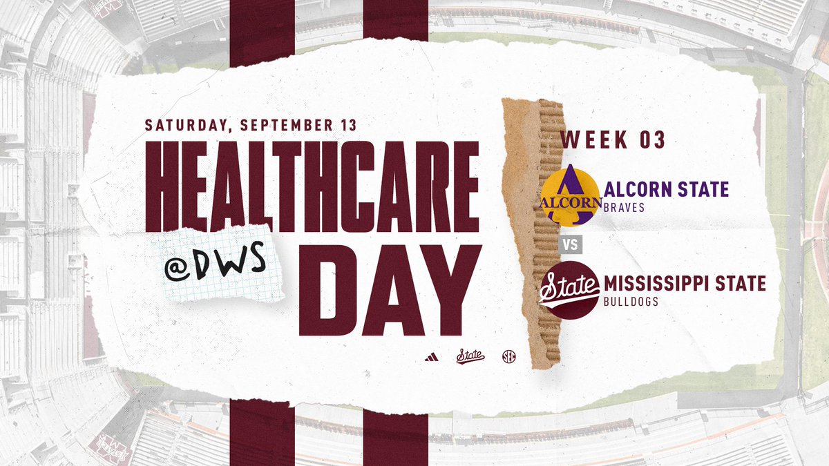 HailState's tweet image. Mississippi State Athletics invites all healthcare workers to join us on Sept. 13 as @HailStateFB hosts Alcorn State!
ℹ️ » hailst.at/25FBGroupSales
#HailState🐶