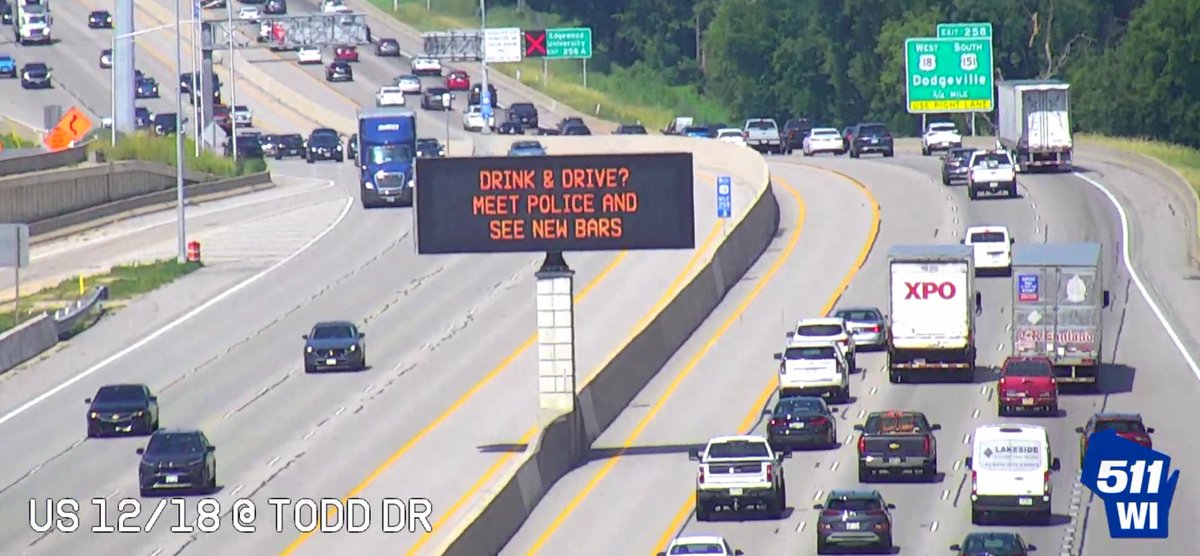 Today’s message boards remind Wisconsinites that drinking and driving will result in seeing jail bars.