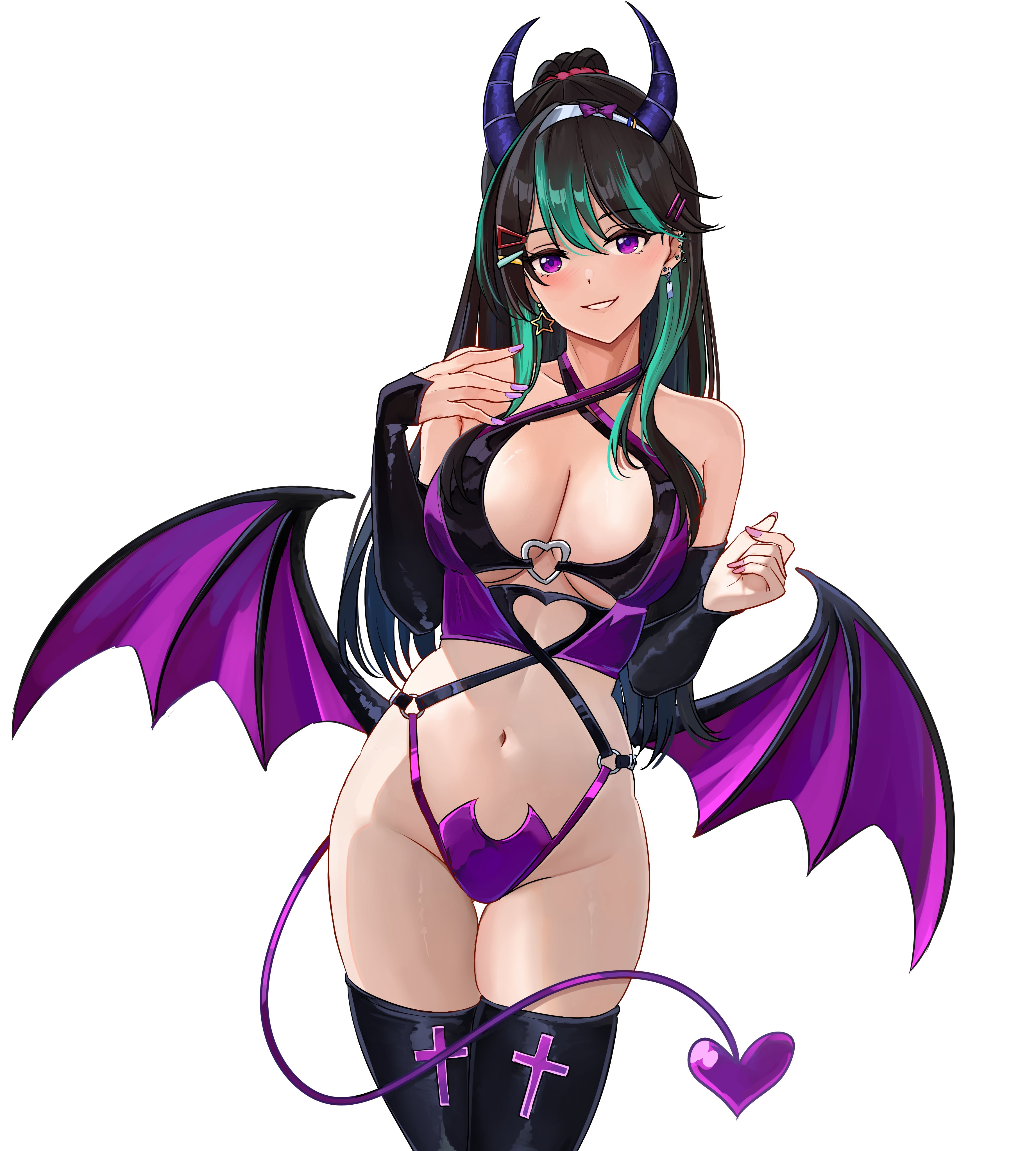 purple wings, black hair