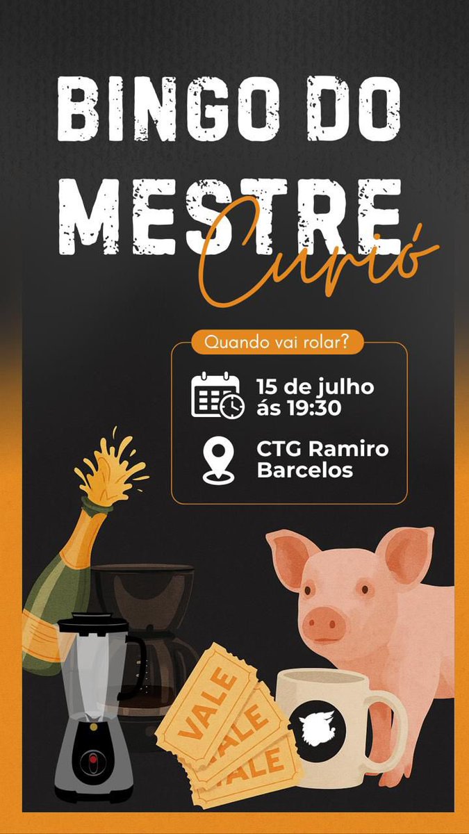 É hoje o Bingo do Mestre Curió!
Venha concorrer a prêmios incríveis!