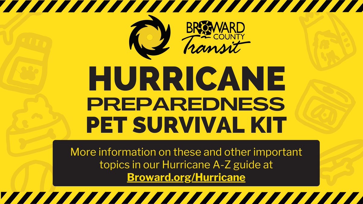 BrowardTransit's tweet image. Secure and prepare your pets as you do for your family. Their comfort and safety matter during hurricane season.

For more information, please visit the official Broward County Preparedness Guide at Broward.org/Hurricane.
.
.
.
#BrowardTransit #BCT #HurricaneSeason #SafetyTips