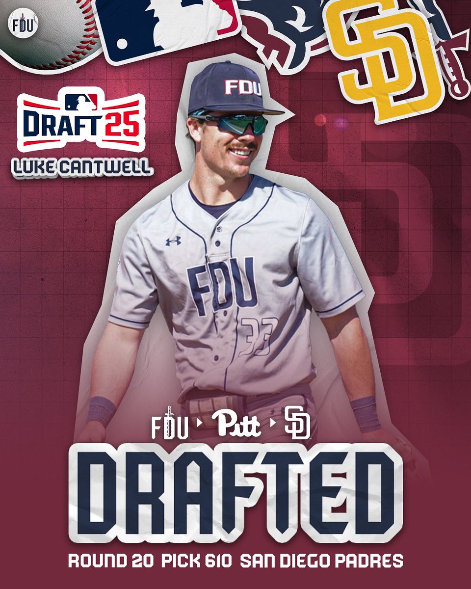 FDUKnightsBase's tweet image. Congratulating former Knight Luke Cantwell on being drafted by the San Diego Padres! Luke’s road to the draft began at FDU in 2022.
#uKNIGHTED | #AEFT | #WTD