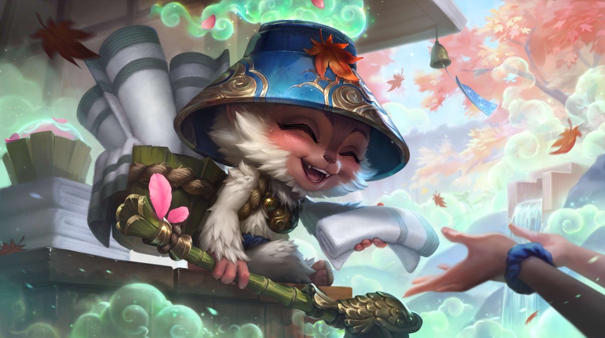 lollatam's tweet image. Estas aguas termales reciben a unos... visitantes poco comunes.
Teemo y Volibear Manantial de la Flor Espiritual ya están relajándose en el PBE.