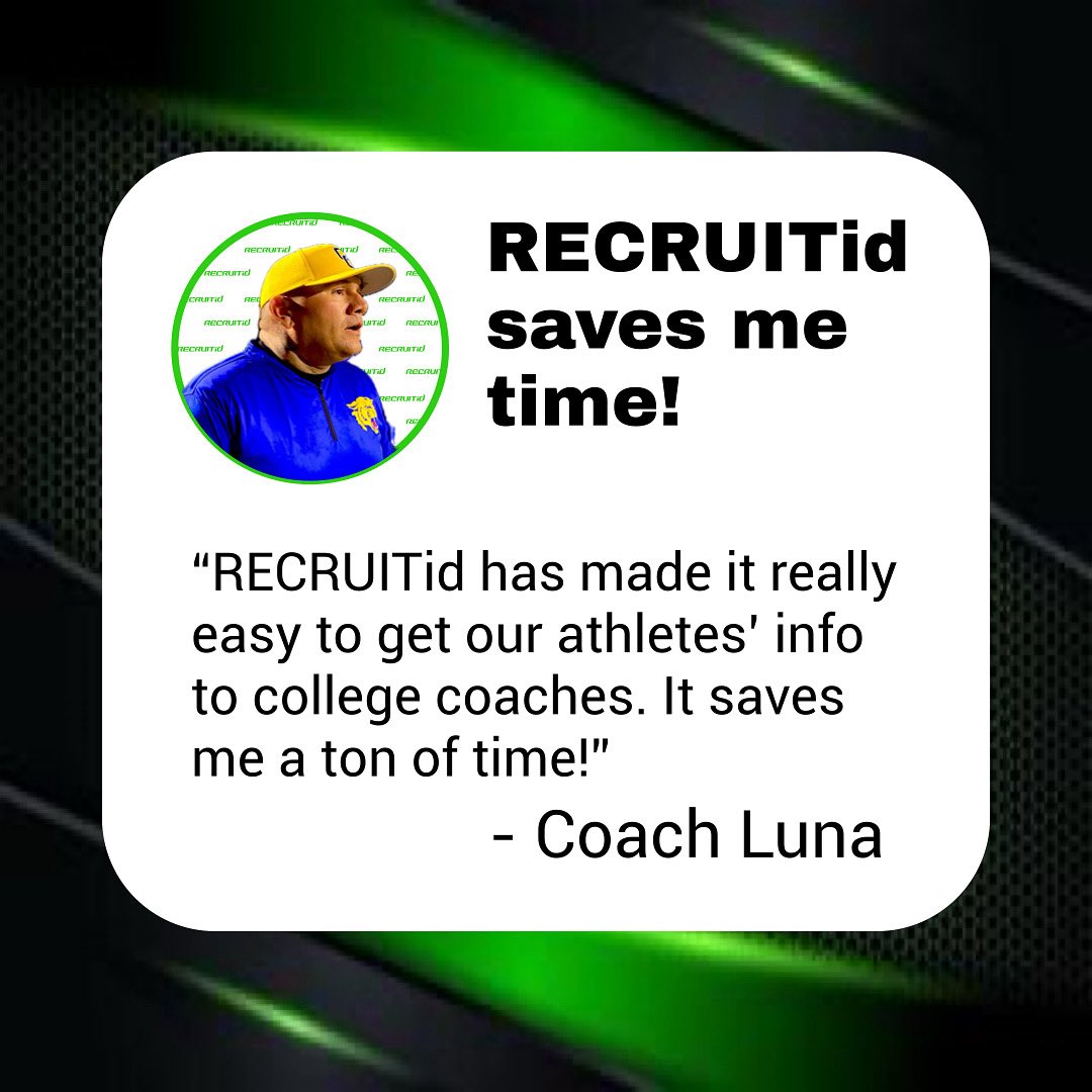 Coach Luna doesn’t waste time chasing down film and contact info. With the RECRUITid Coaches Platform, he focuses on coaching — while his athletes get seen. #RECRUITid #CoachSmart #LevelUpYourProgram