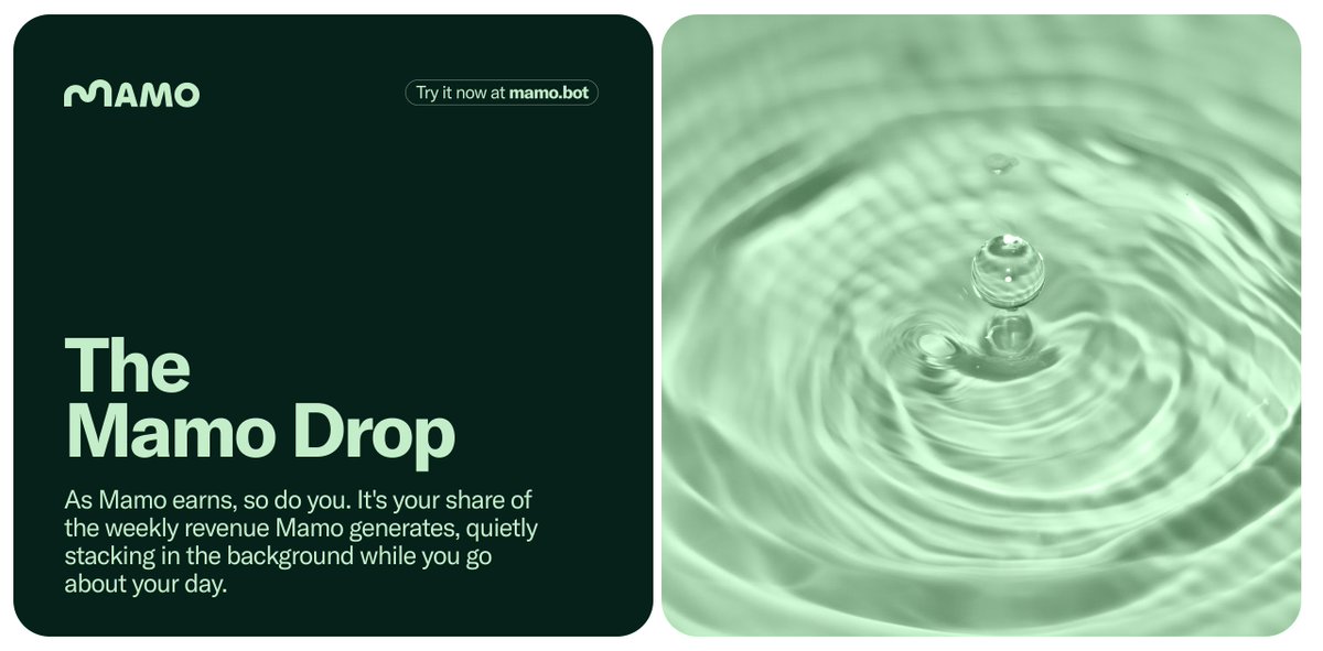 💧 The first Mamo Drop is live!

MAMO Account holders now earn their share of weekly revenue, quietly compounding at an estimated 46% APY.

As Mamo earns, so do you. Check in and take a look.