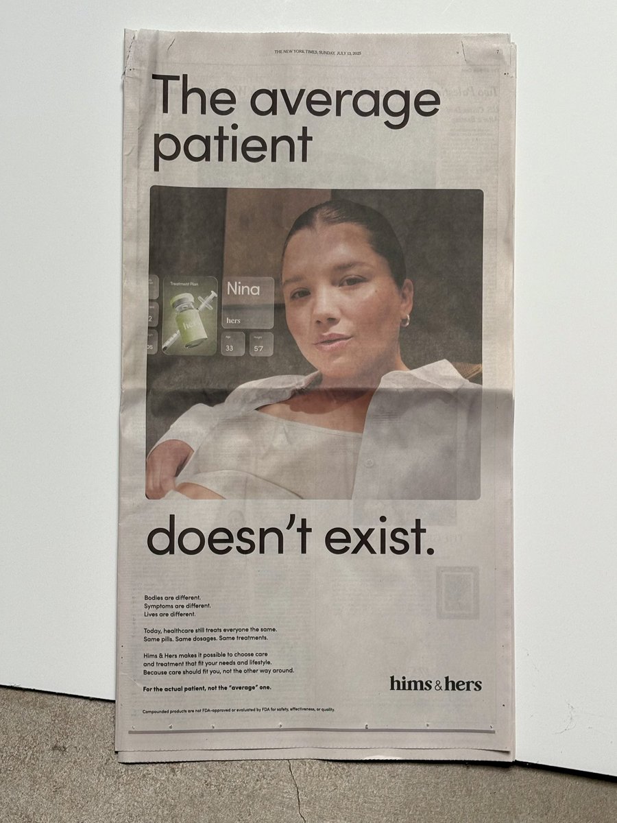 dankenger's tweet image. On Sunday, we launched our latest campaign in the NYT and WSJ, spotlighting something we believe deeply: patient choice matters.
Your health, your terms.
Keep an eye out—more powerful print ads are on the way. $hims