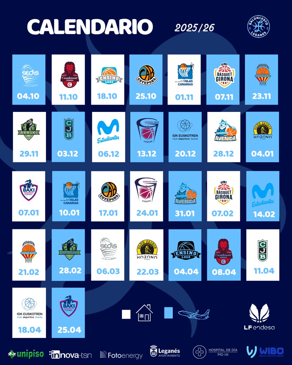 🔵 CALENDARIO 25/26 🔵

📆 Fechas y cruces confirmados para esta temporada en #LFEndesa‼️ 

El 4 de octubre arrancamos🙌🏼

¡Guarda las fechas! ➡️➡️➡️

#LeganésCiudadDelBasket #LFEndesa
