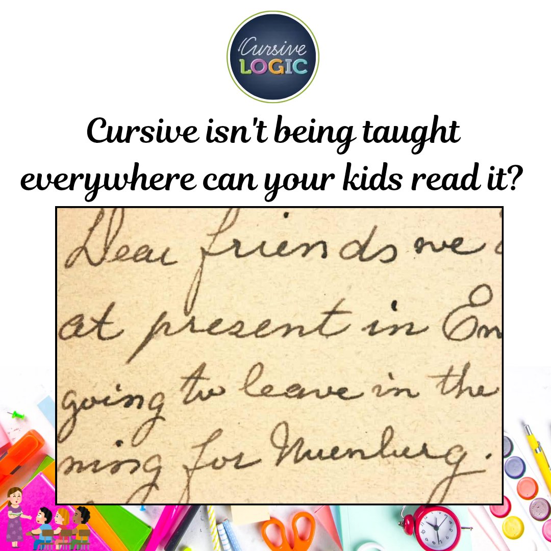 CursiveLogic's tweet image. Remember reading letters from your grandparents in beautiful cursive? 
Now imagine your child not being able to read them. 😟

#CursiveLogic
#ParentsWhoCare
#TeachThemYoung
#CursiveMatters
#HandwritingCounts
#LearnAtHome