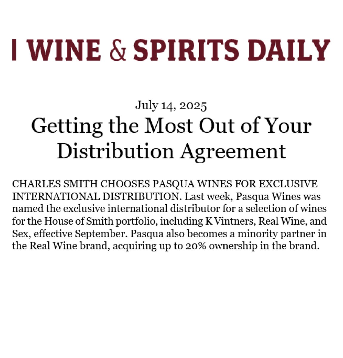 Pasqua Wines (@pasquawinery) on Twitter photo In the newsletter from Wine & Spirits Daily there's news about the agreement between <a href="/PasquaWinery/">Pasqua Wines</a> and Charles Smith; the Veronese winery will be exclusive international distributor of K Vintners, Real Wine, and Sex wines, part of the House of Smith portfolio and enters as a In the newsletter from Wine & Spirits Daily there's news about the agreement between <a href="/PasquaWinery/">Pasqua Wines</a> and Charles Smith; the Veronese winery will be exclusive international distributor of K Vintners, Real Wine, and Sex wines, part of the House of Smith portfolio and enters as a
