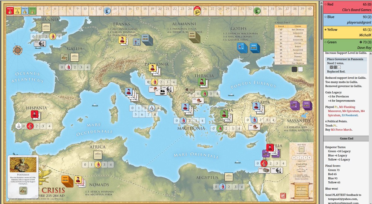 mk20336's tweet image. Yet another exciting session of Time of Crisis via #RTT with @playersaidblog, @cliosboardgames & @whovian223. Despite taking Emperor throne early it didn't ended well for me. Grant again found a way to crush our imperial ambitions. But we shall not give up!
@gmtgames