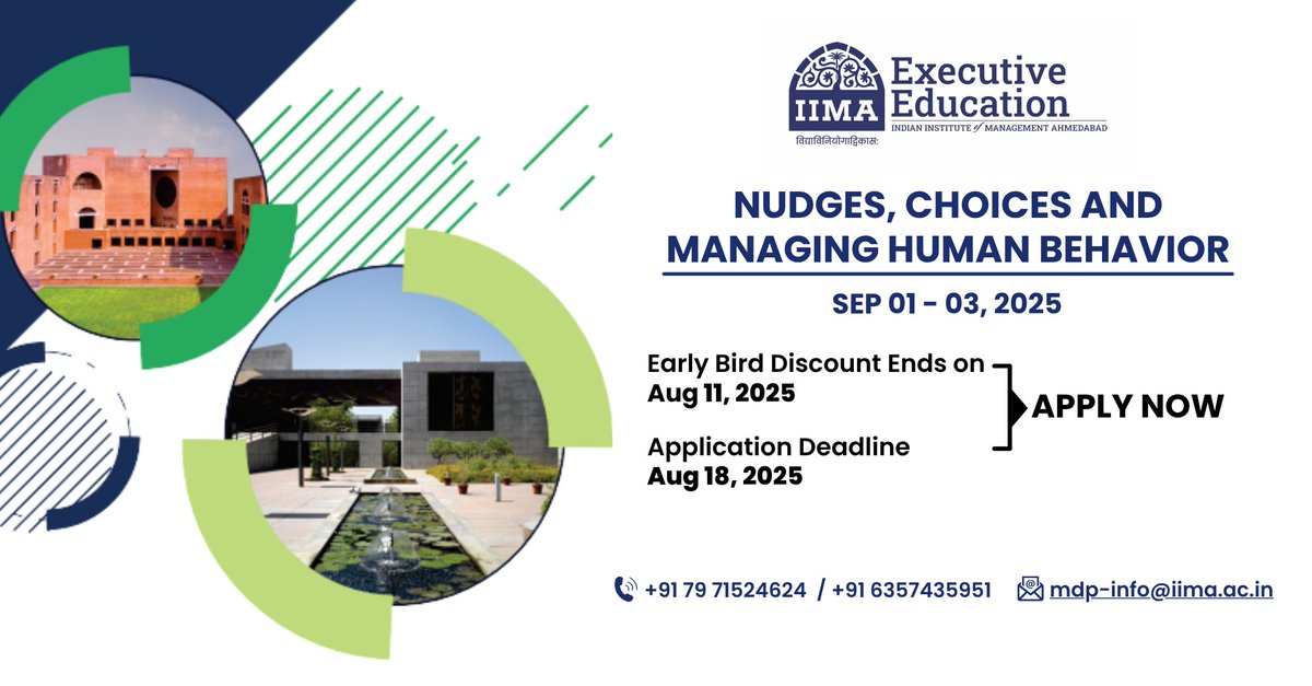 Why do people make the choices they do?
#IIMA’s #behaviouraleconomics programme helps you apply nudge theory &amp; #decisionscience to real business problems.
Apply now: lnkd.in/dVrtk9yn