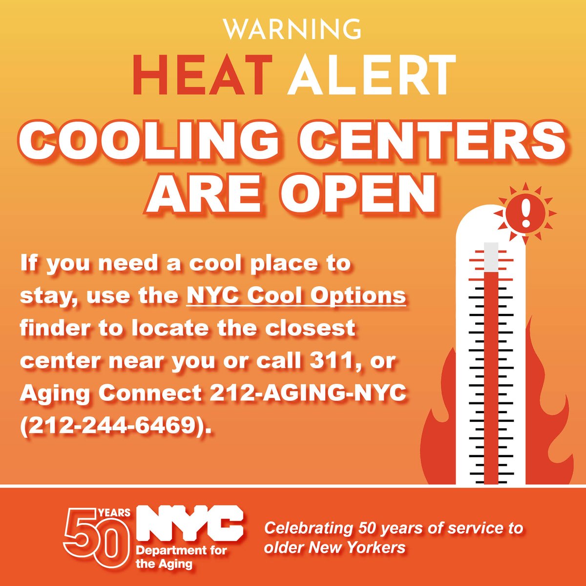 NYCAging's tweet image. Feeling the heat, NYC? Step into comfort! ☀️ Free cooling centers are open citywide. These air-conditioned spaces are especially important for older New Yorkers. Spread the word and stay safe. Find a location near you: on.nyc.gov/46sawc7 #BeattheHeat #NYCAging