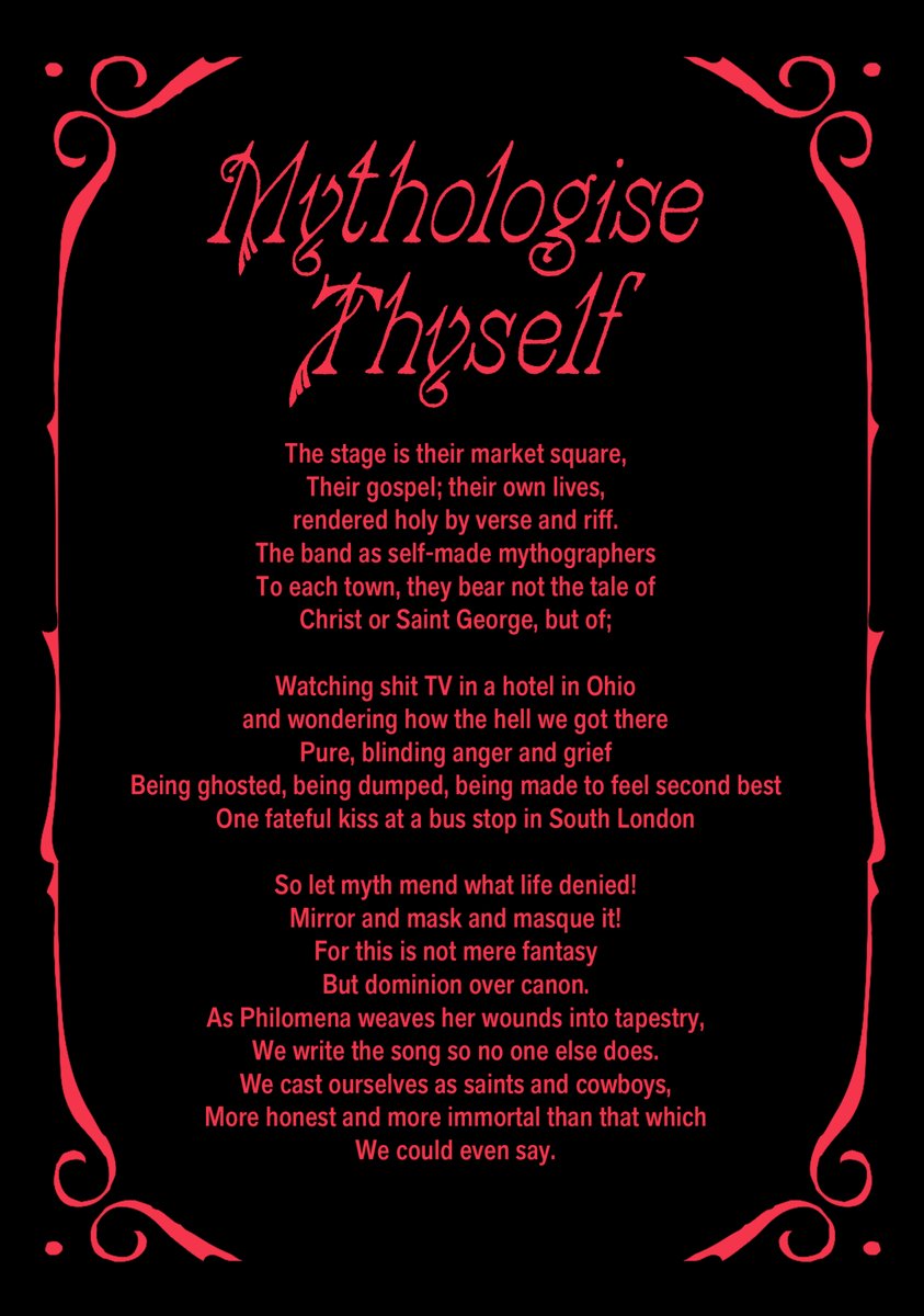 'Mythologise Thyself', a poem from the band's mailing list 🏹