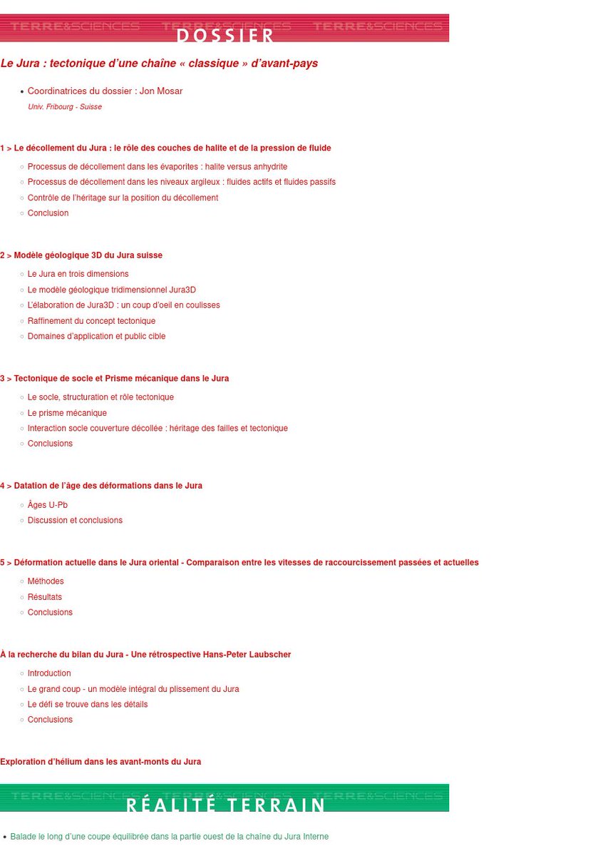 La revue Terre &amp; Sciences de la <a href="/SGEOLFRANCE/">SGF</a> propose un dossier sur la tectonique du Jura par Jon Mosar (Uni Fribourg) qui est l'un de ceux qui connait le mieux ce relief côté suisse.
geosoc.fr/boutique-en-li…