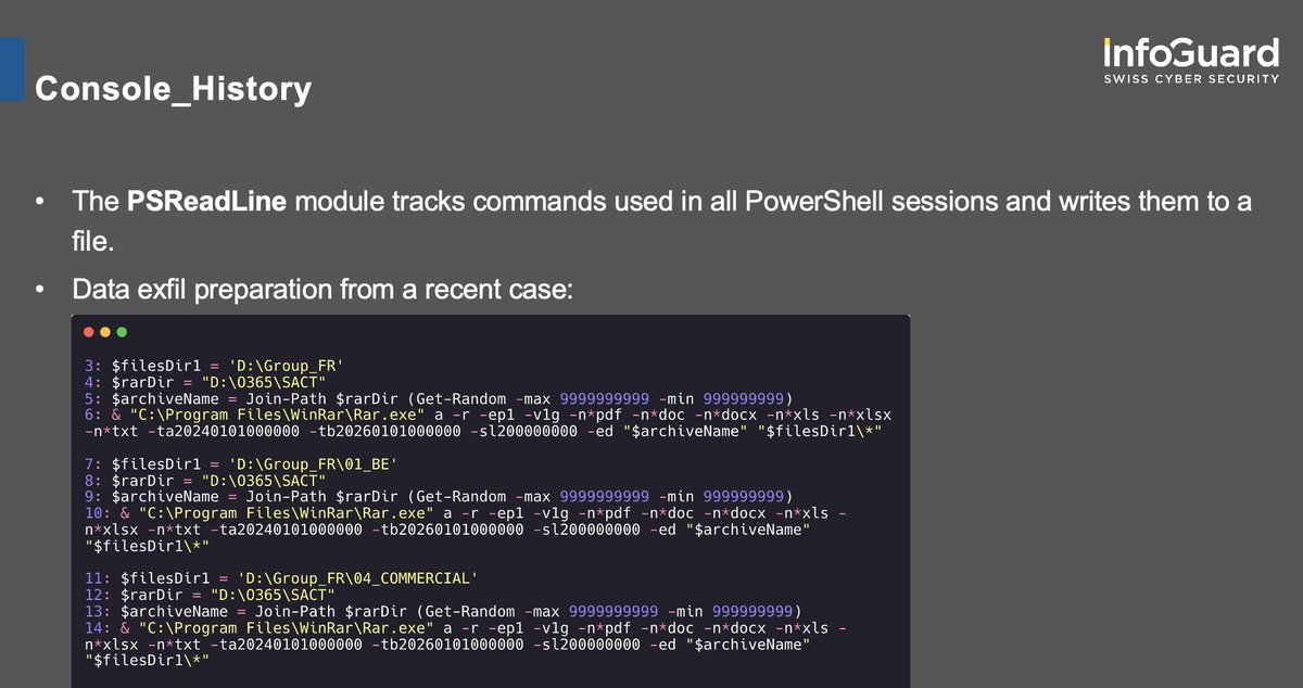malmoeb's tweet image. Dear attacker, Clear-History does not clear the PSReadLine command history file.

Clear-History, as taken from the official documentation, deletes only entries from the PowerShell session command history.

In contrast, the PSReadLine module stores a history file that contains…