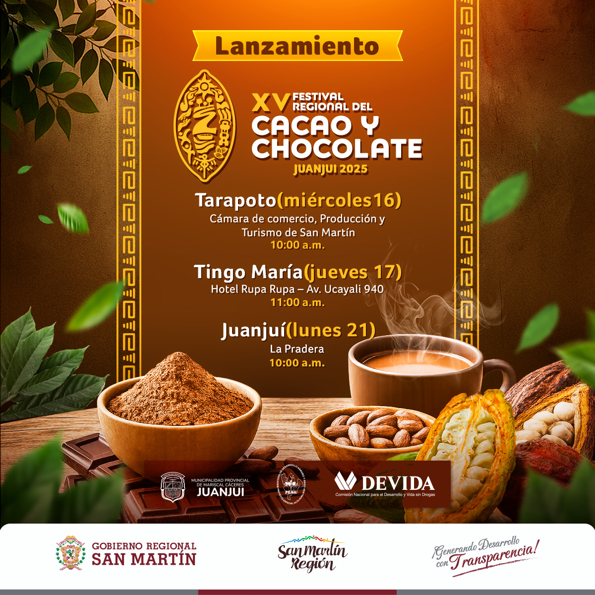 🍫 Prepárate para el lanzamiento del 𝑿𝑽 𝑭𝒆𝒔𝒕𝒊𝒗𝒂𝒍 𝑹𝒆𝒈𝒊𝒐𝒏𝒂𝒍 𝒅𝒆𝒍 𝑪𝒂𝒄𝒂𝒐 𝒚 𝑪𝒉𝒐𝒄𝒐𝒍𝒂𝒕𝒆 - 𝑱𝒖𝒂𝒏𝒋𝒖𝒊́ 𝟐𝟎𝟐𝟓 , una celebración que resalta lo mejor de nuestra identidad, productividad y tradición amazónica.