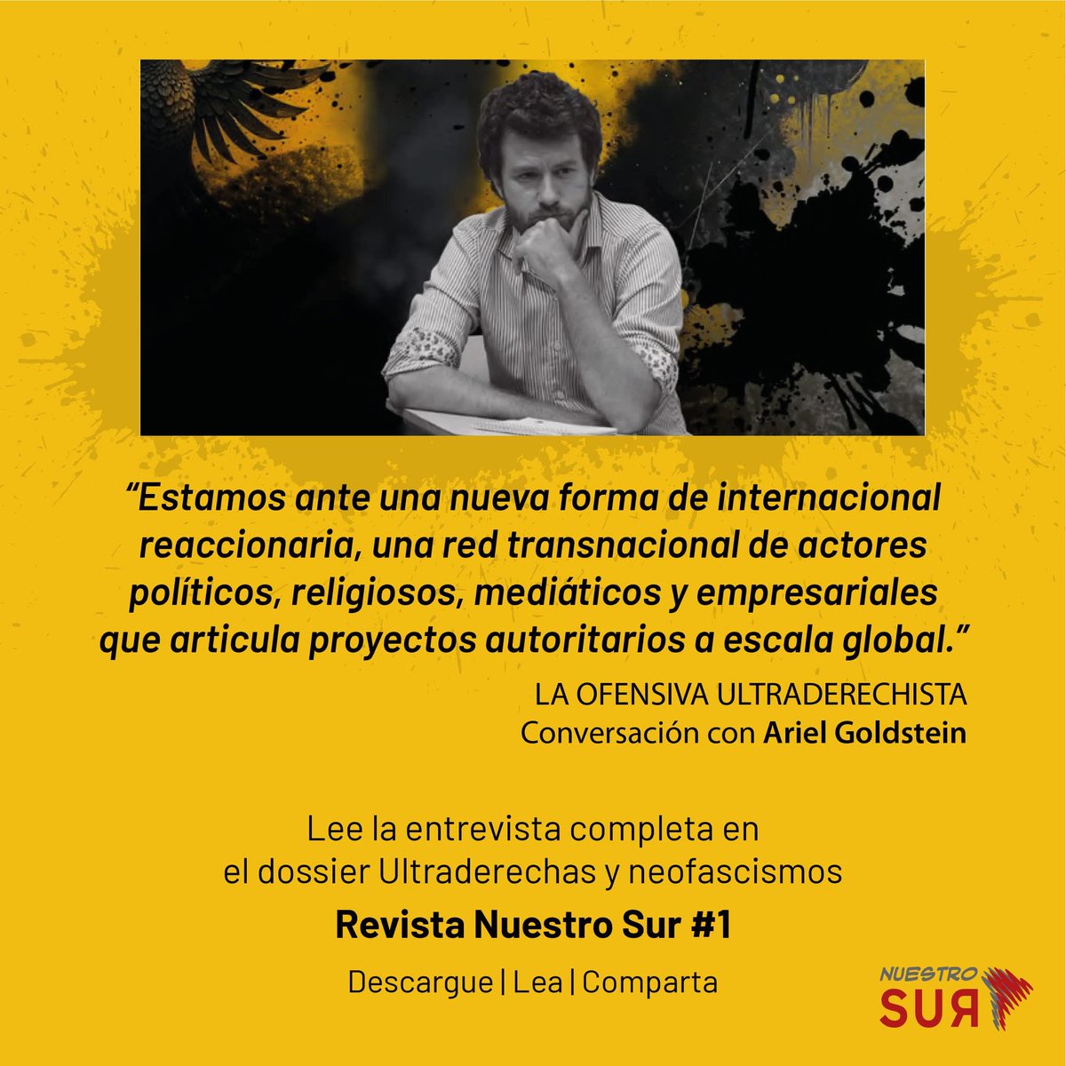 SurNuestro's tweet image. 🌐 Cómo se organiza la nueva ultraderecha a nivel mundial? Qué papel juegan los medios, las iglesias y las élites económicas en esta ofensiva global?
📚 Todo esto y + en el dossier “Ultraderechas y neofascismos” #RevistaNuestroSur n°1
📥 Descárgala aquí: tienda.nuestrosur.pe/product/revist…