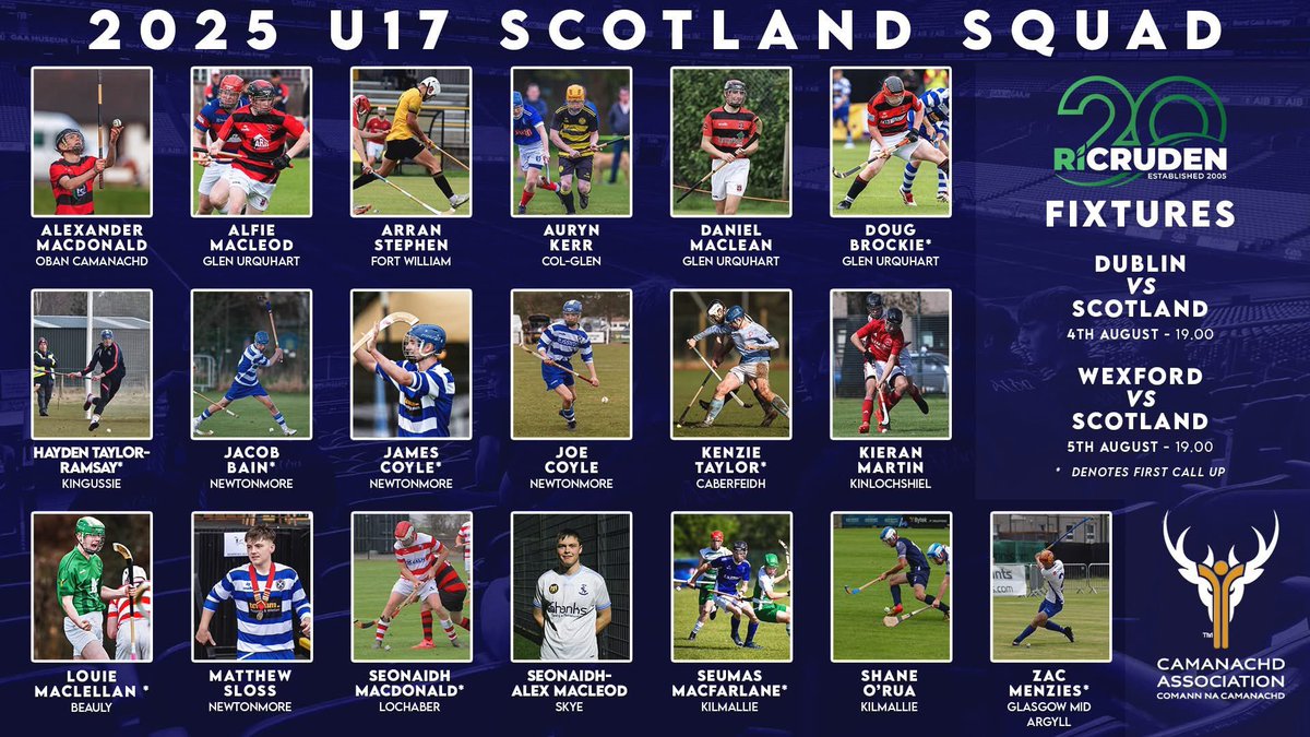 🏴󠁧󠁢󠁳󠁣󠁴󠁿🇮🇪 The Camanachd Association is pleased to announce the full Scotland Under 17 squad for the Tour of Ireland in August. 

This year’s tour will once again be sponsored by RI Cruden 

📰 shinty.com/ricruden-scotl…