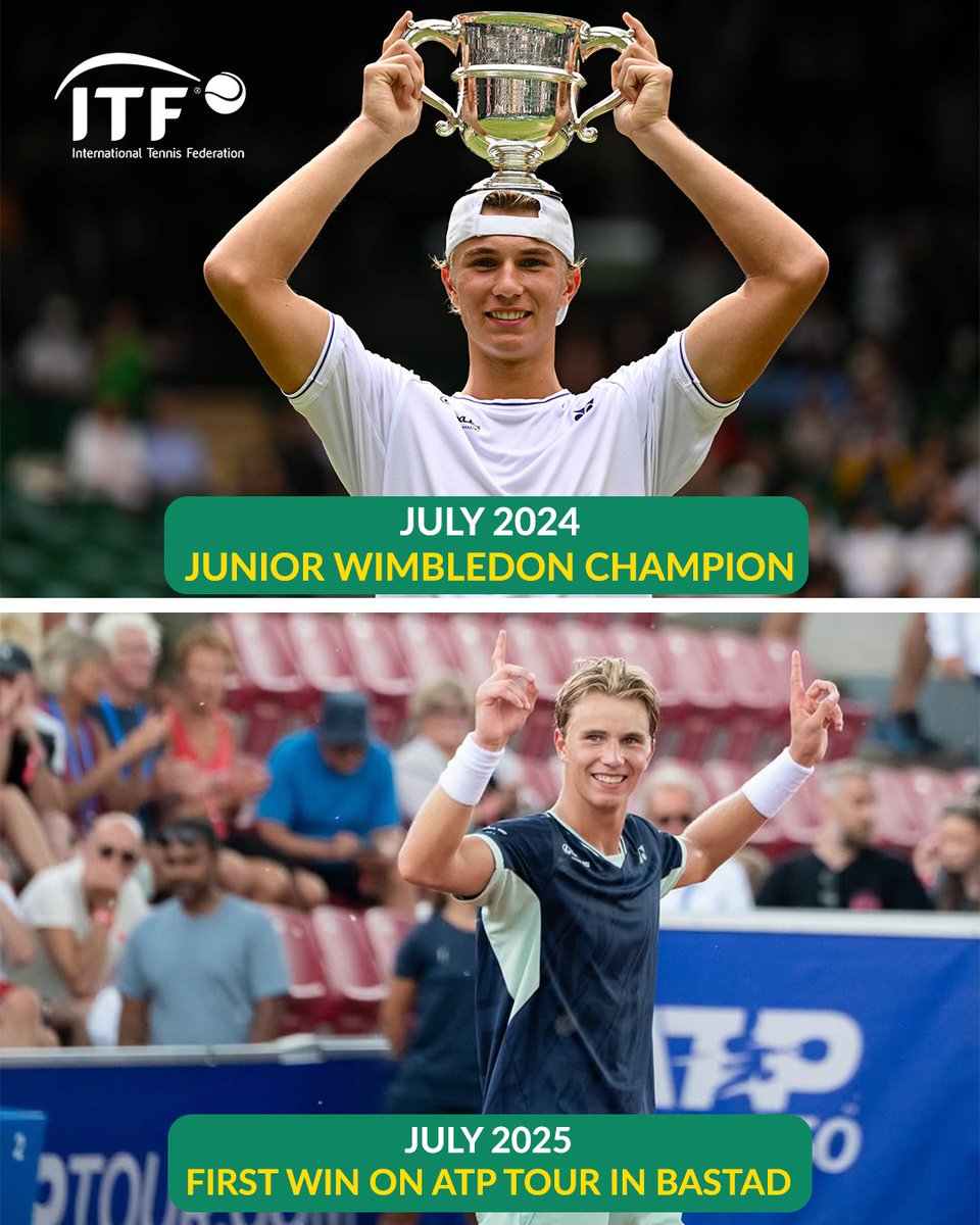 ITFTennis's tweet image. What a difference 12 months make! 😮
Former Junior World No. 1 and Junior Wimbledon champion Nicolai Budkov Kjaer secures his first win on the ATP Tour against Thiago Monteiro 5-7 6-3 7-6 in ATP250 Bastad