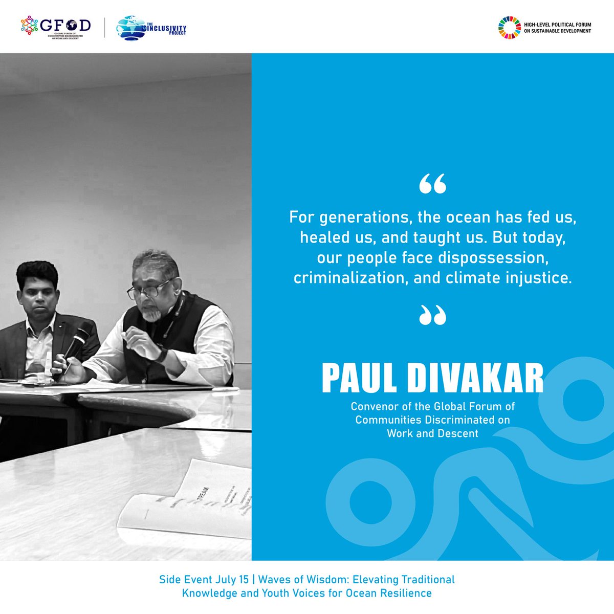 ✨🌊At #WavesOfWisdom side event, our Global Convener <a href="/PaulDivakarN/">Paul Divakar N</a> calls for ocean governance rooted in justice- where Descent &amp; Indigenous Communities are not erased but empowered.
🤝 <a href="/Oceans_Voice/">YOUNGO Ocean’s Voice</a>, <a href="/UNMGCY/">MGCY</a>, <a href="/IYWN_/">IndianYouthWaterNetwork</a>
#GlobalGoals #HLPF2025 #HLPF #SDGs #CDWDatHLPF2025