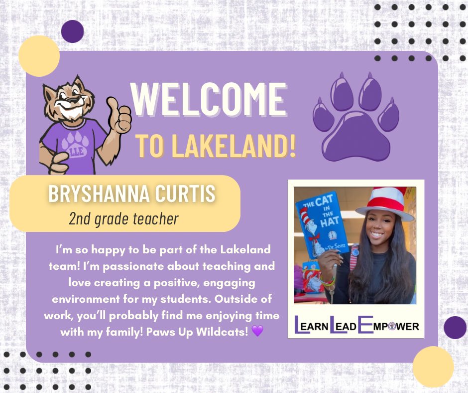 Lakeland Elementary (@humbleisd_lle) on Twitter photo Welcome to the Wildcat family, Ms. Curtis! 🐾💜 We’re so excited to have your passion and positivity on our 2nd grade team. #WildcatProud <a href="/SCtheecounselor/">Bryshanna Curtis,M.Ed</a> <a href="/ArmyAg86/">Patrick Andrus</a> Welcome to the Wildcat family, Ms. Curtis! 🐾💜 We’re so excited to have your passion and positivity on our 2nd grade team. #WildcatProud <a href="/SCtheecounselor/">Bryshanna Curtis,M.Ed</a> <a href="/ArmyAg86/">Patrick Andrus</a>