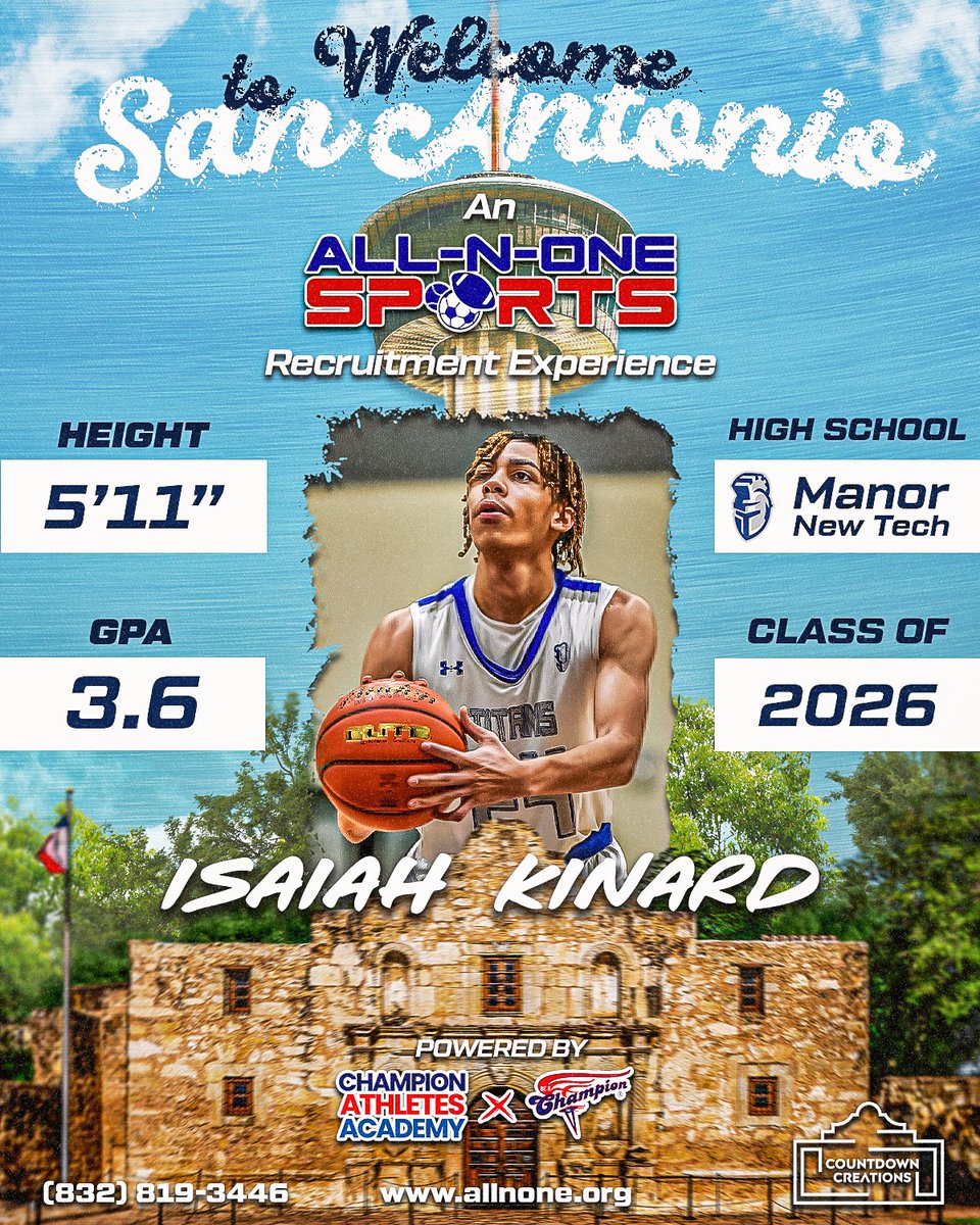 Champion Athletes Academy (@bacchampionath) on Twitter photo 🏀 Welcome <a href="/isaiah_k07/">Isaiah</a> of <a href="/MNTHS_Hoops/">Manor New Tech Boys Basketball</a> to the <a href="/AllNOneSports1/">All-N-One Sports Services</a> San Antonio Recruitment Experience, powered by <a href="/BEACHAMPIONINC/">Be A Champion, Inc.</a>!
We're looking forward to seeing you in action!
➡️Register Here: qrco.de/All-N-One
DM <a href="/AllNOneSports1/">All-N-One Sports Services</a> for info 🏀 Welcome <a href="/isaiah_k07/">Isaiah</a> of <a href="/MNTHS_Hoops/">Manor New Tech Boys Basketball</a> to the <a href="/AllNOneSports1/">All-N-One Sports Services</a> San Antonio Recruitment Experience, powered by <a href="/BEACHAMPIONINC/">Be A Champion, Inc.</a>!
We're looking forward to seeing you in action!
➡️Register Here: qrco.de/All-N-One
DM <a href="/AllNOneSports1/">All-N-One Sports Services</a> for info