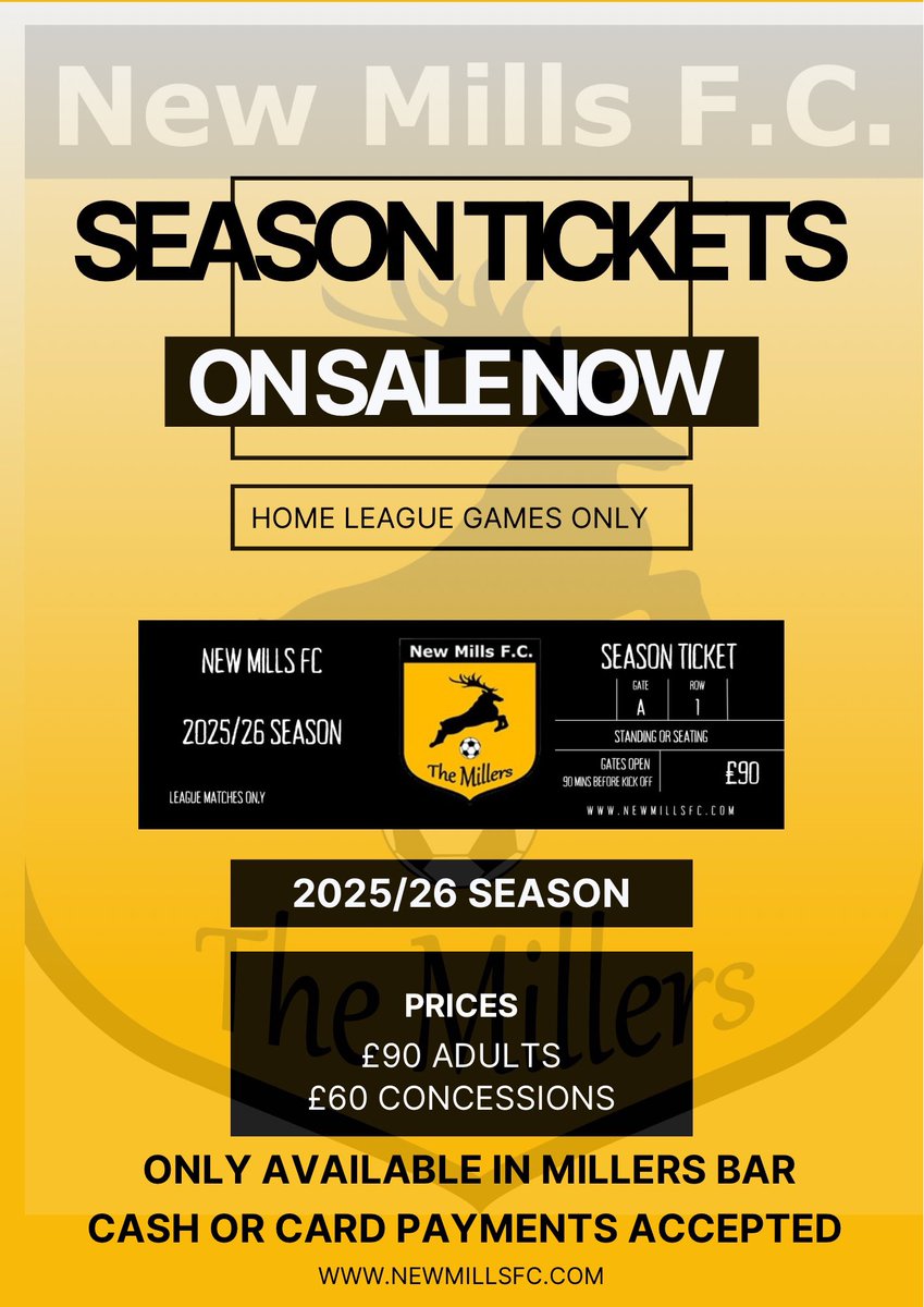 Season tickets on sale now in <a href="/BarMillers/">Millers Bar</a> 💛🖤💛🖤⚽️⚽️⚽️⚽️⚽️