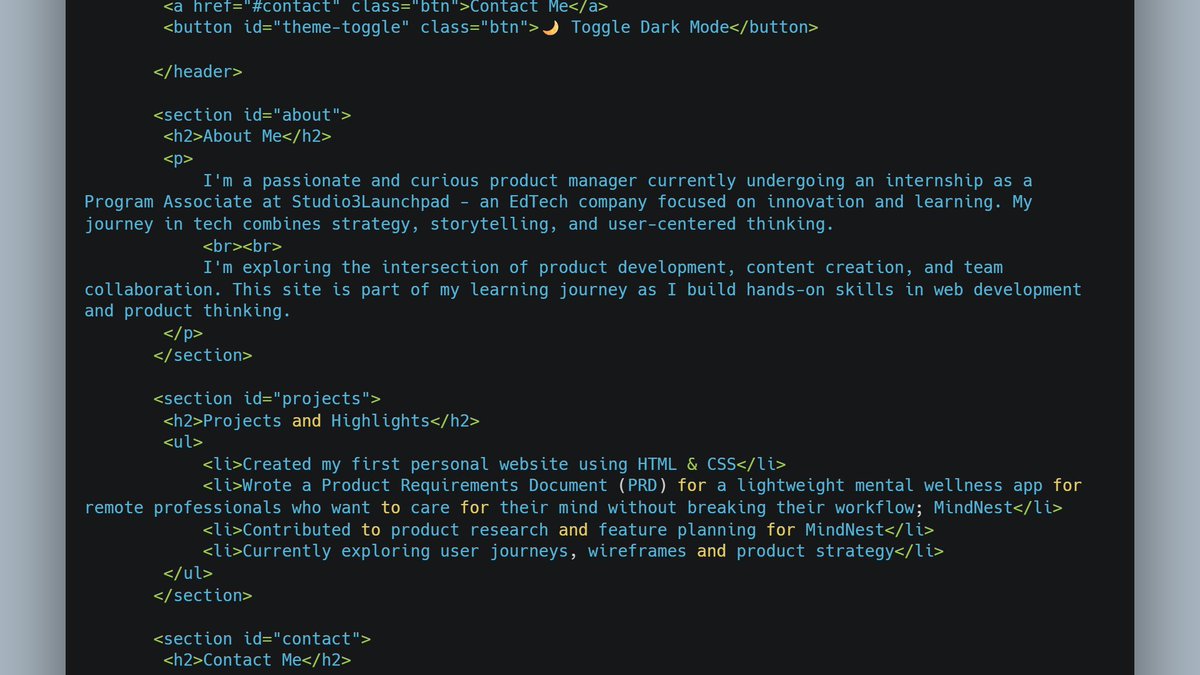ImamSaudat's tweet image. 🚨 My personal portfolio is live!
It's not perfect (and it's okay).
Built entirely with HTML, CSS & JavaScript; no templates, no drag-and-drop tools.
Every line of code? Written by me.
Here’s what I built and what it means to me 🧵👇
#WomenWhoCode #LearningInPublic