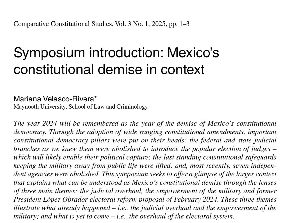 Mariana VR (@marisconsin) on Twitter photo The new issue of <a href="/CompConStudies/">Comparative Constitutional Studies</a> is out and is open access for a short while!
It includes a symposium on 🇲🇽 Mexico’s constitutional demise that I had the opportunity to coordinate. Intro can be found here 👉🏽 elgaronline.com/view/journals/… The new issue of <a href="/CompConStudies/">Comparative Constitutional Studies</a> is out and is open access for a short while!
It includes a symposium on 🇲🇽 Mexico’s constitutional demise that I had the opportunity to coordinate. Intro can be found here 👉🏽 elgaronline.com/view/journals/…