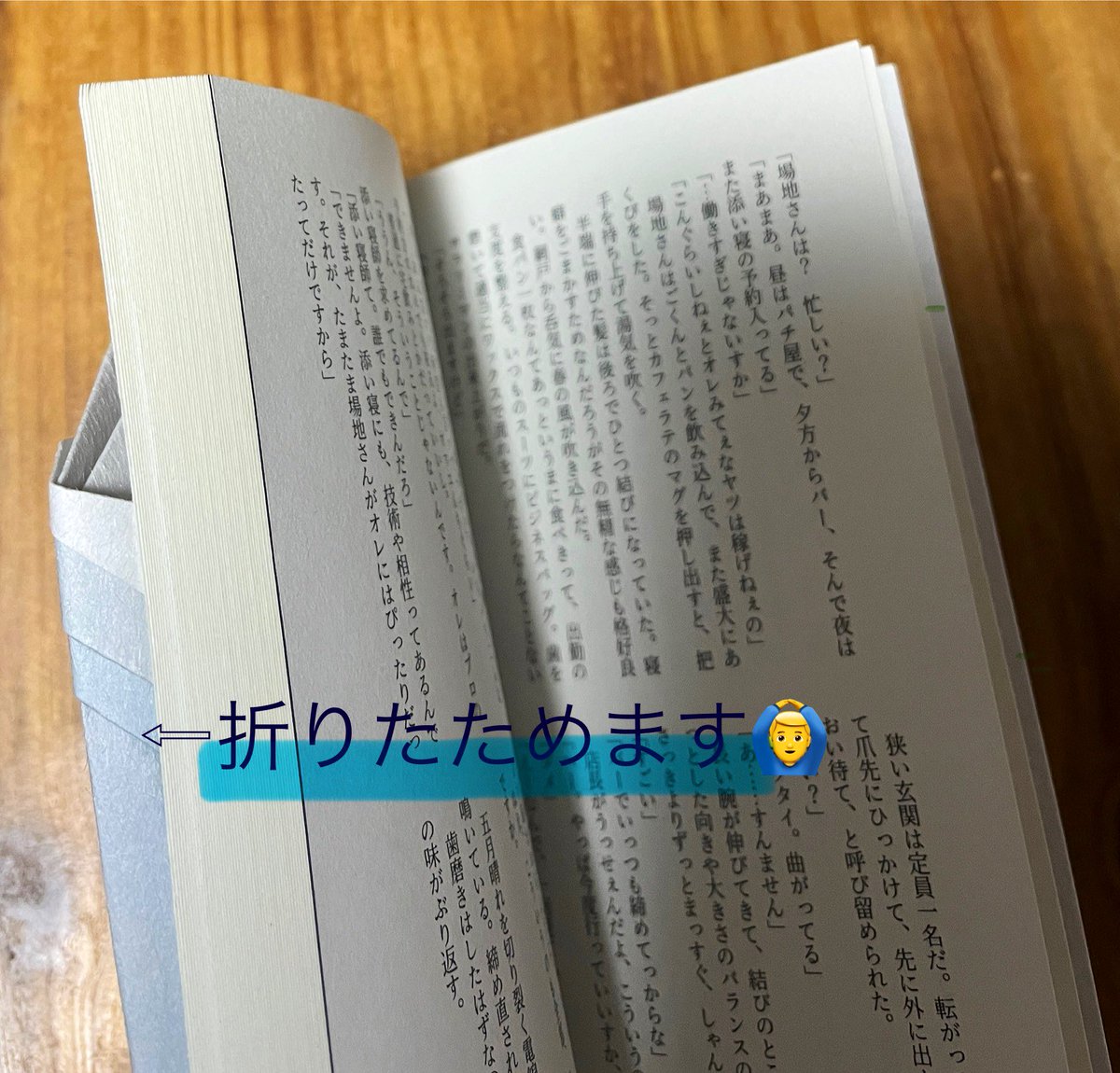 遅ればせながら、新刊！
お布団みたいにめくれます、というコンセプト通り、ひだひだに折られた袖が表紙にかぶさる仕様です。

和紙みたいな繊維の紙なので、ちと硬い＆ゆえに少し浮きますが、読んでいただくときは畳んで収めたりしてくださいませ🙏
本自体はとても軽いので読みづらくはないはず…